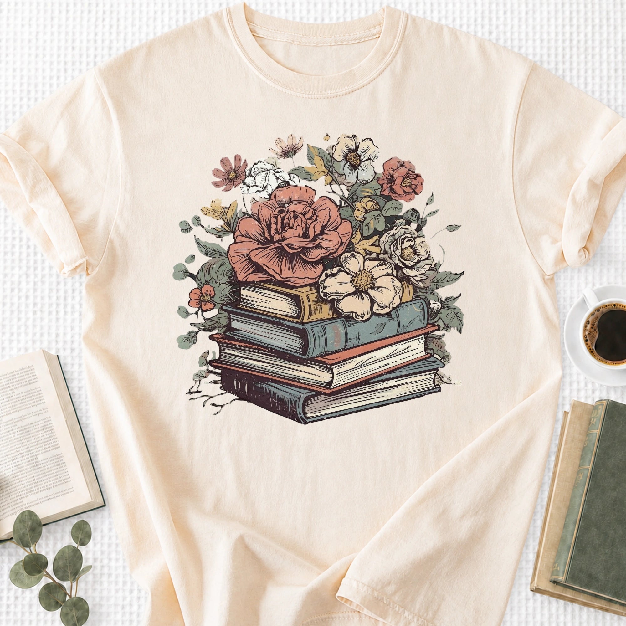 Rose Books Floral Vintage Unisex T-Shirt, Book Lover Gift - Book Social Club