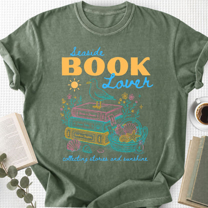 Seaside Book Lover Collecting Stories and Sunshine Unisex T-Shirt - Book Social Club