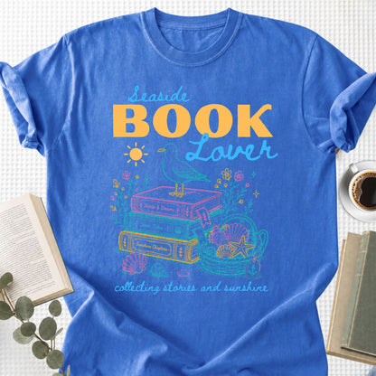 Seaside Book Lover Collecting Stories and Sunshine Unisex T-Shirt - Book Social Club