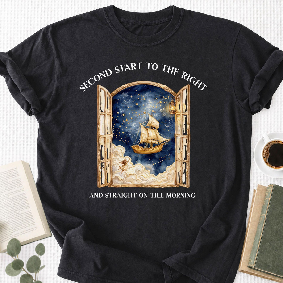 Second Start To The Right Peter Pan Unisex T-Shirt - Book Social Club