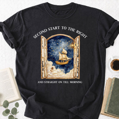 Second Start To The Right Peter Pan Unisex T-Shirt - Book Social Club