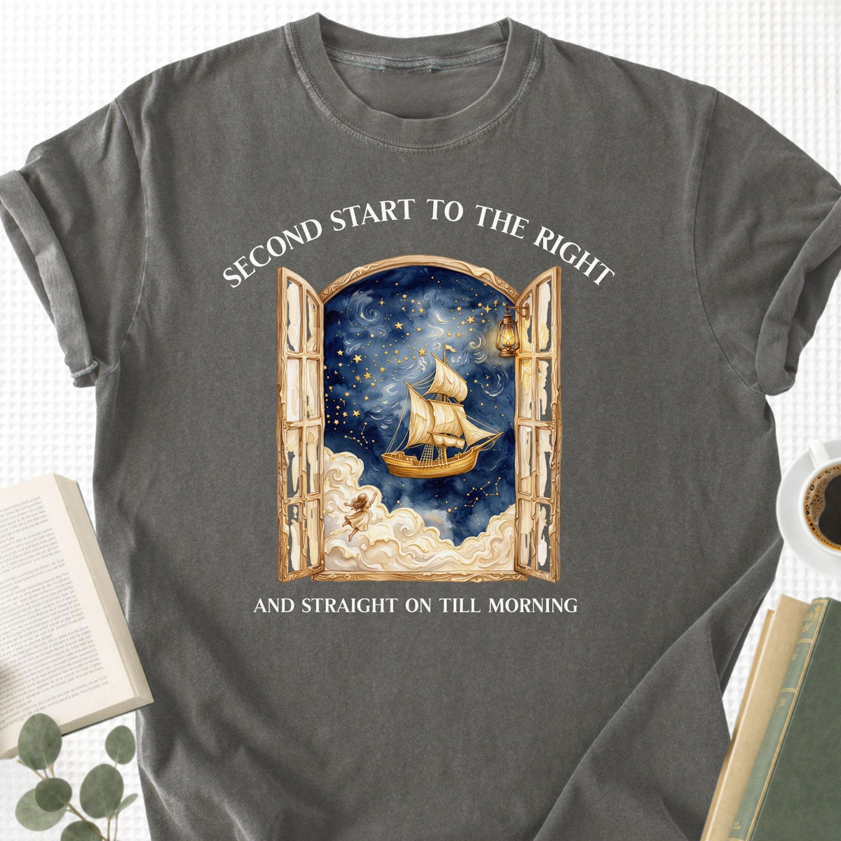 Second Start To The Right Peter Pan Unisex T-Shirt - Book Social Club