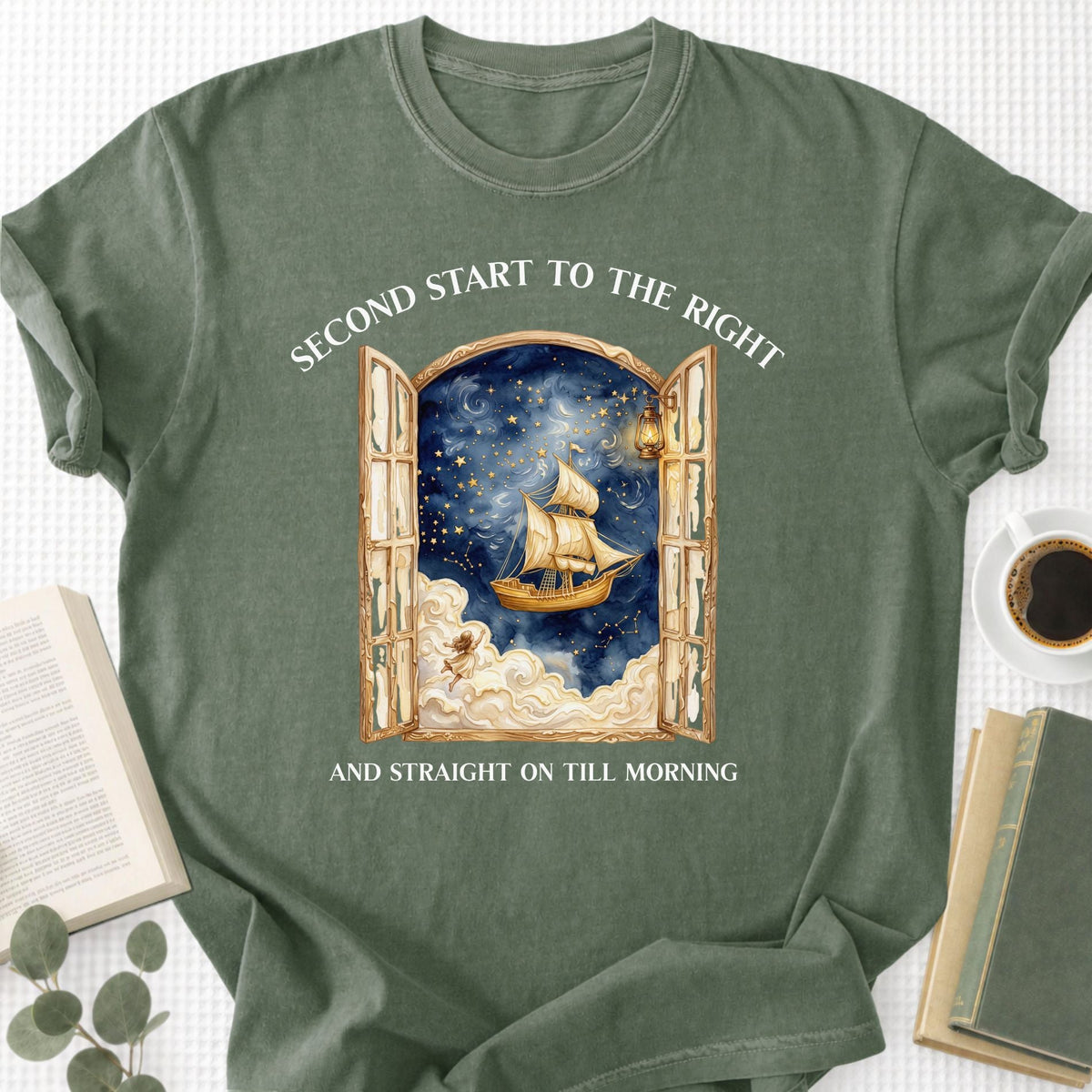 Second Start To The Right Peter Pan Unisex T-Shirt - Book Social Club