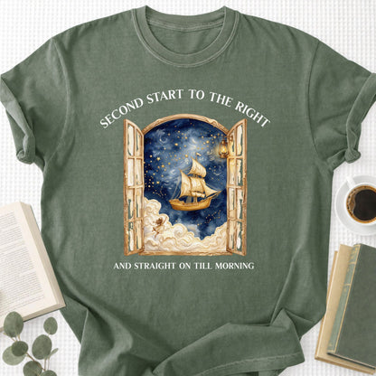 Second Start To The Right Peter Pan Unisex T-Shirt - Book Social Club