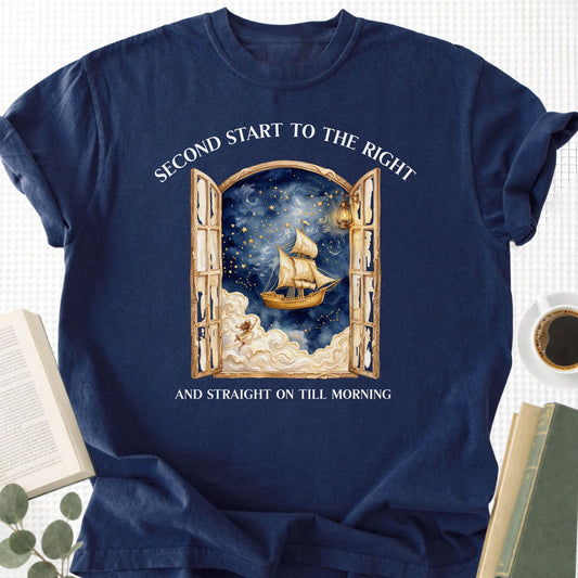 Second Start To The Right Peter Pan Unisex T-Shirt - Book Social Club
