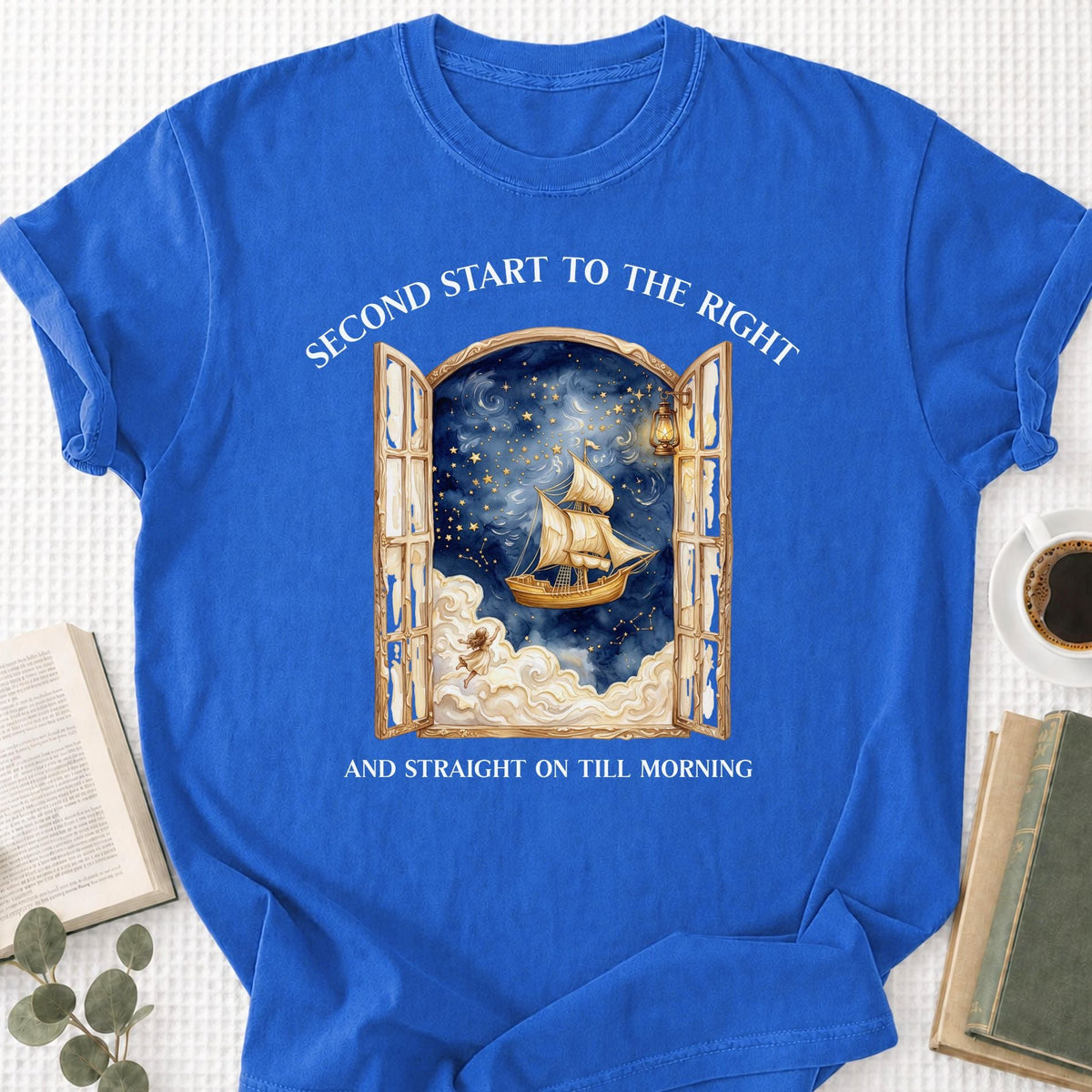 Second Start To The Right Peter Pan Unisex T-Shirt - Book Social Club