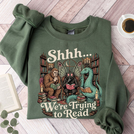 Shhh We're Trying To Read Cryptid Unisex Sweatshirt - Book Social Club