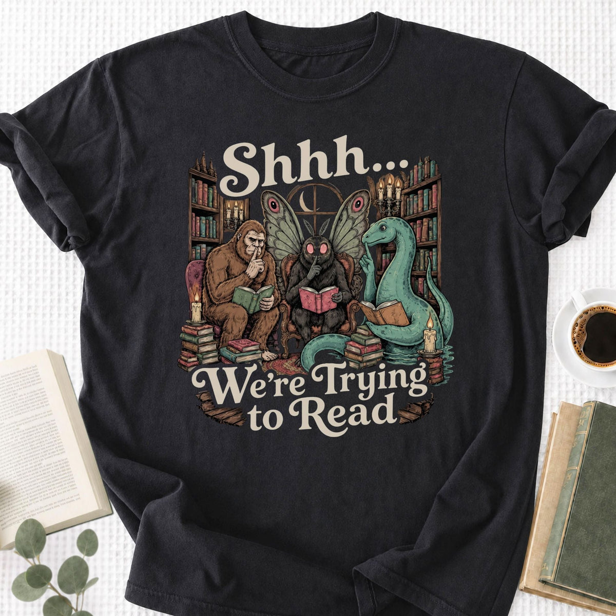 Shhh We're Trying to Read Cryptid Unisex T-Shirt - Book Social Club