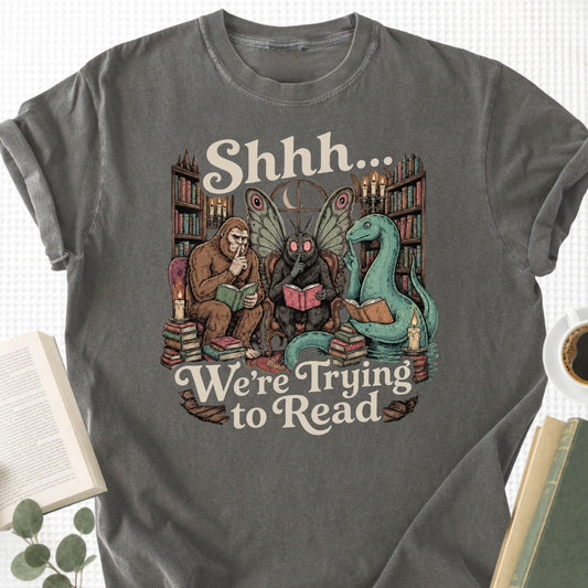 Shhh We're Trying to Read Cryptid Unisex T-Shirt - Book Social Club