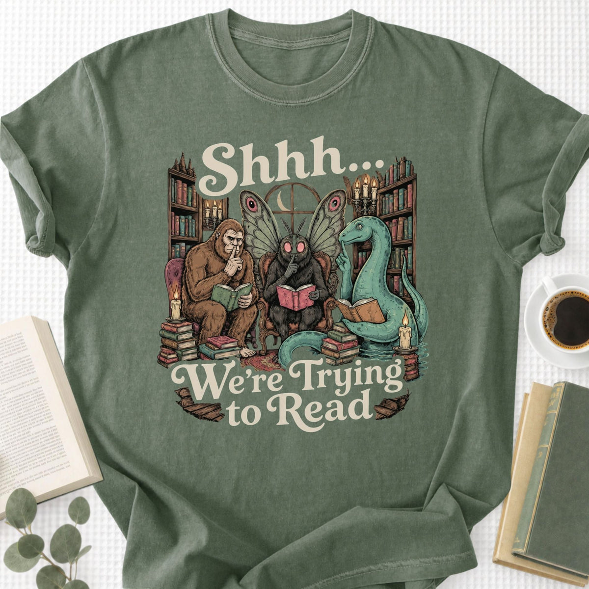 Shhh We're Trying to Read Cryptid Unisex T-Shirt - Book Social Club