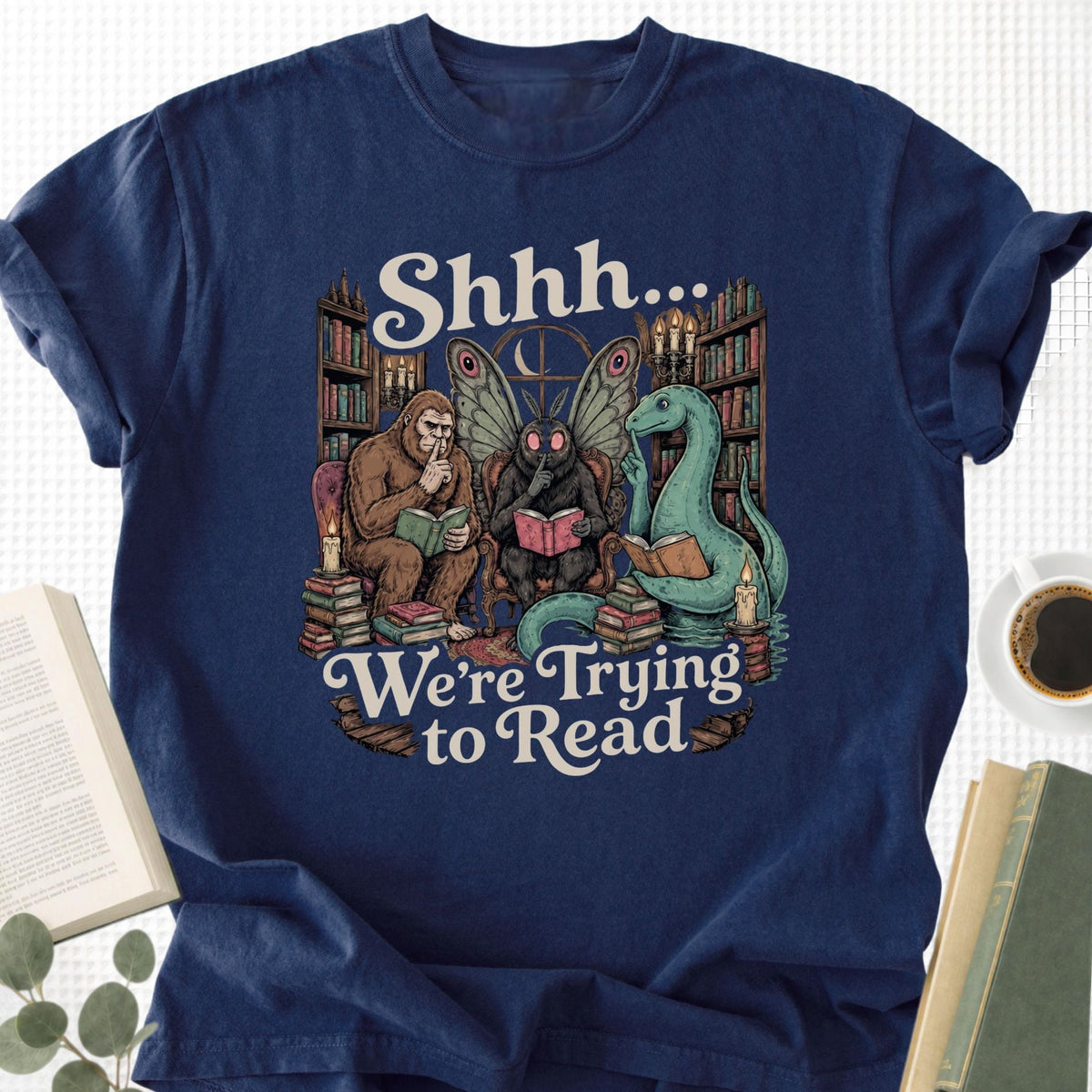 Shhh We're Trying to Read Cryptid Unisex T-Shirt - Book Social Club