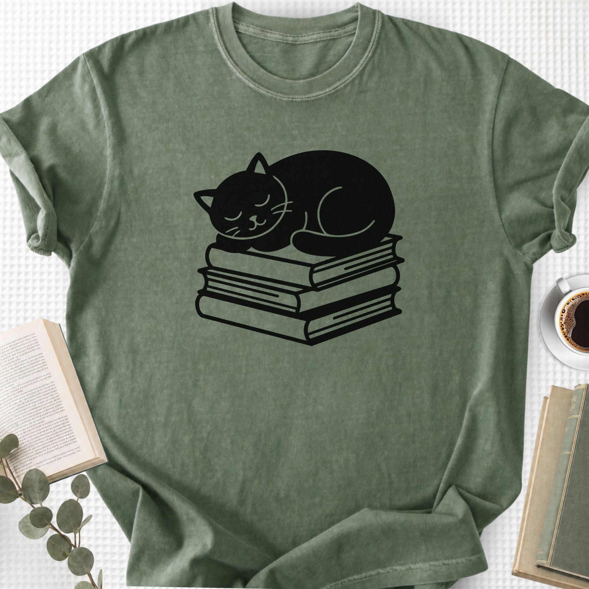Sleeping Black Cat Books Unisex T-Shirt - Book Social Club