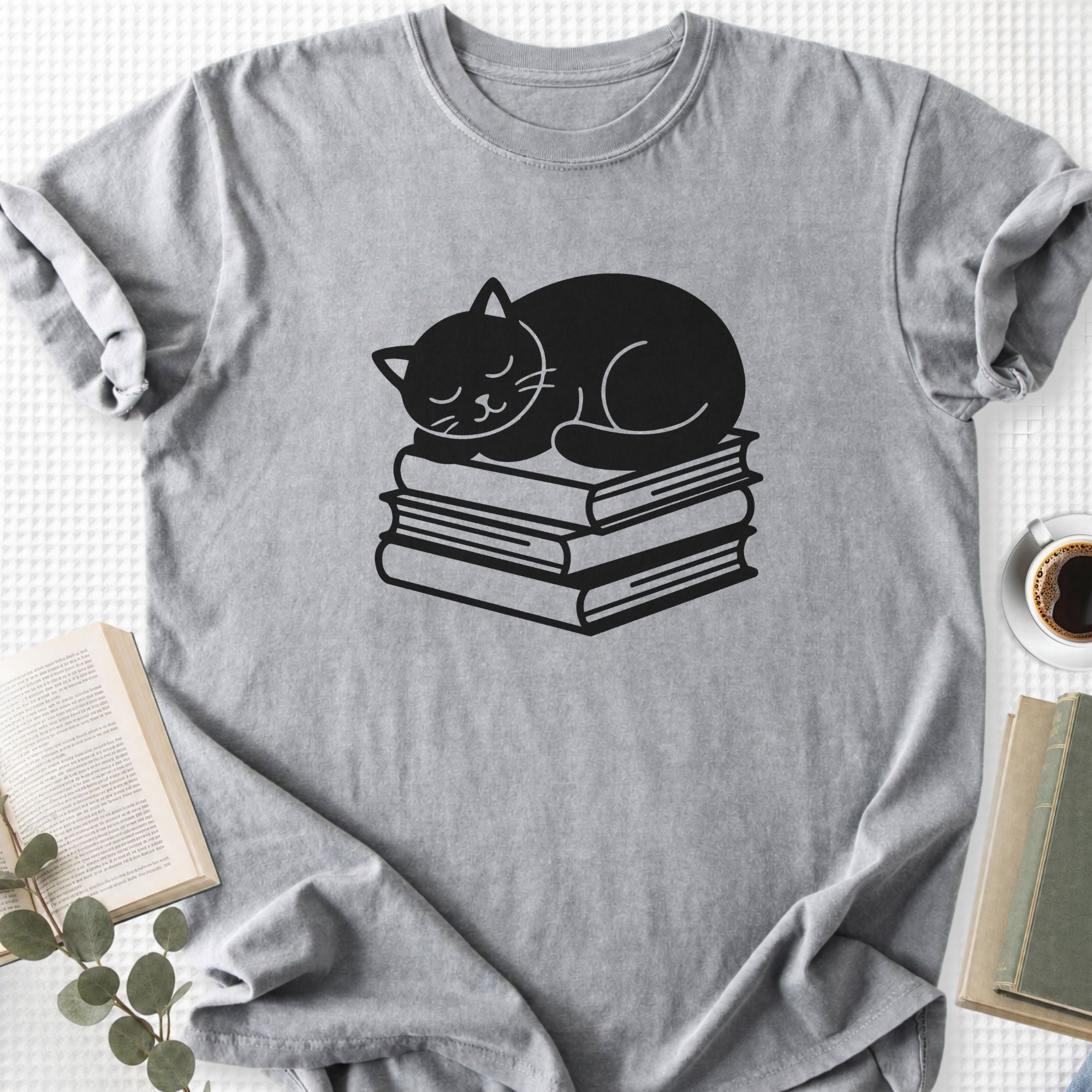Sleeping Black Cat Books Unisex T-Shirt - Book Social Club
