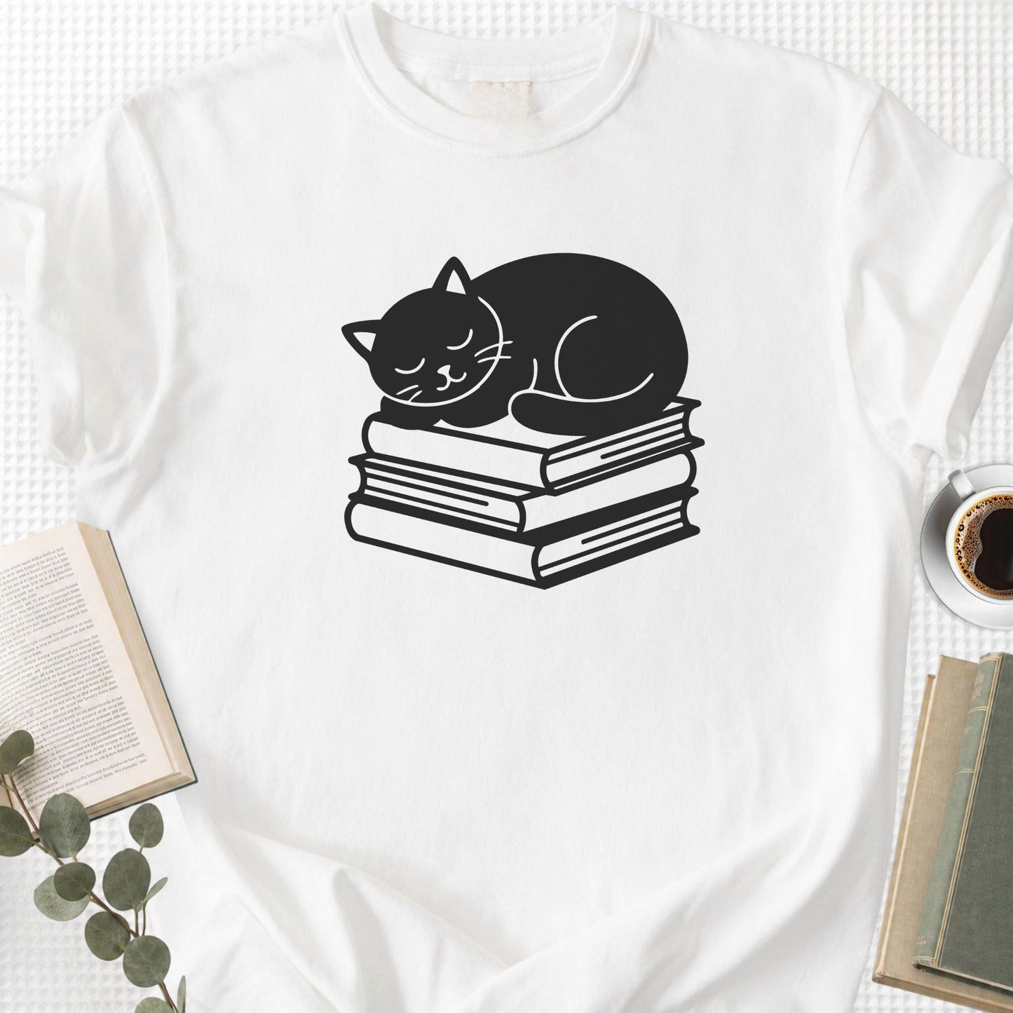 Sleeping Black Cat Books Unisex T-Shirt - Book Social Club