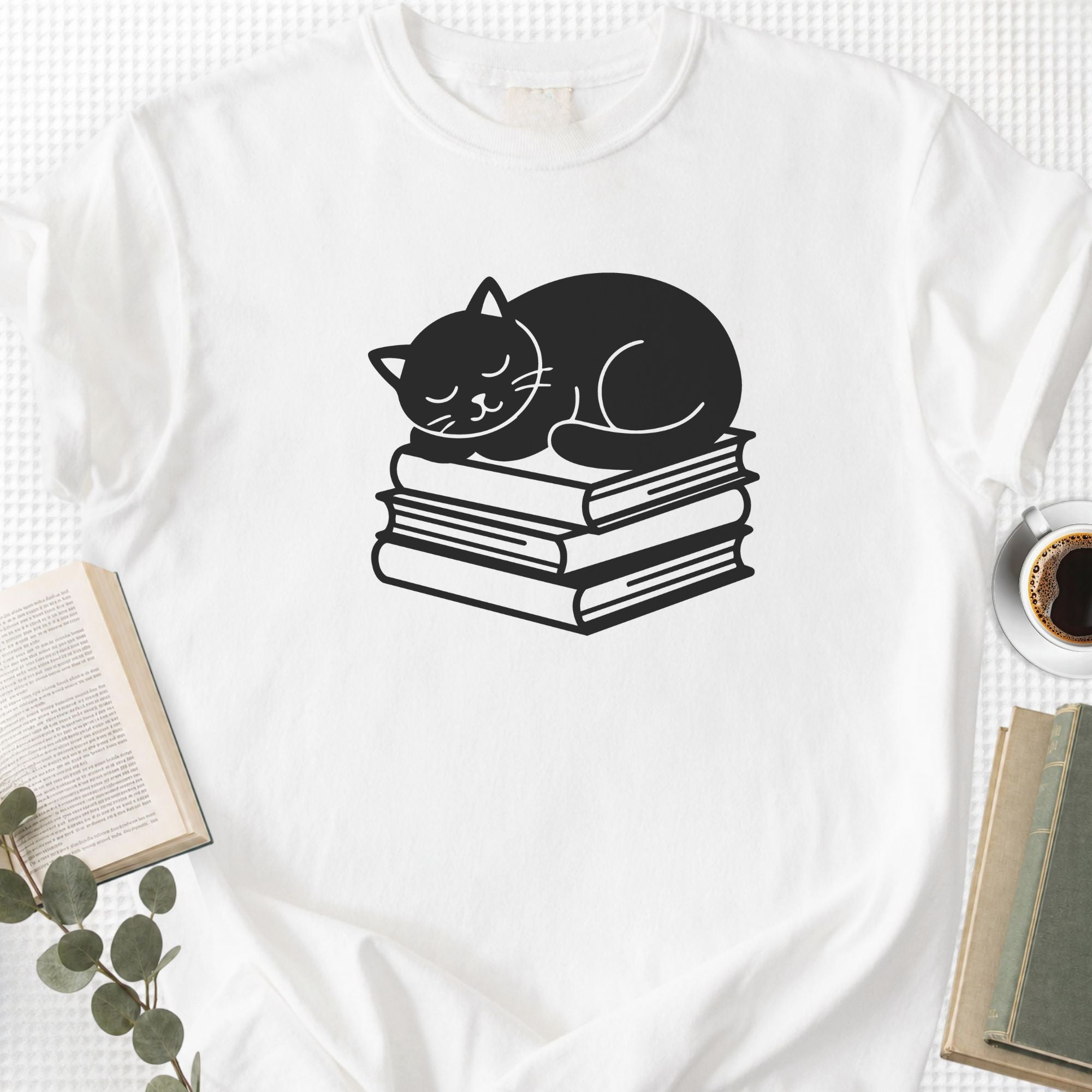 Sleeping Black Cat Books Unisex T-Shirt - Book Social Club