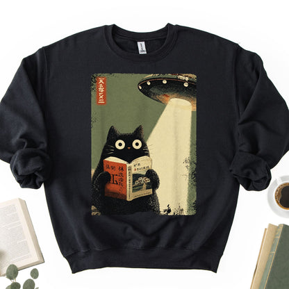 Vintage Japanese Cat Book UFO Abduction Unisex Sweatshirt - Book Social Club