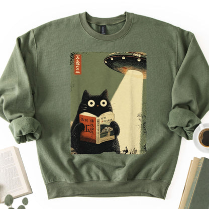 Vintage Japanese Cat Book UFO Abduction Unisex Sweatshirt - Book Social Club